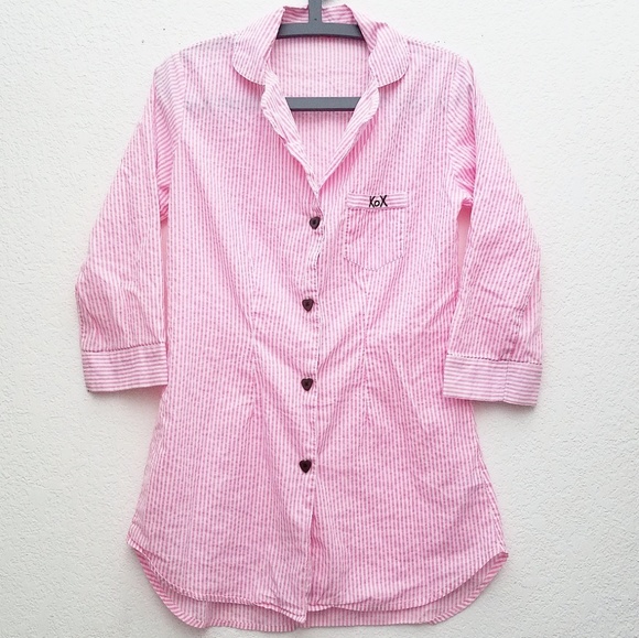 Betsey Johnson Tops - Betsy Johnson Pink & White Striped Button Up Shirt